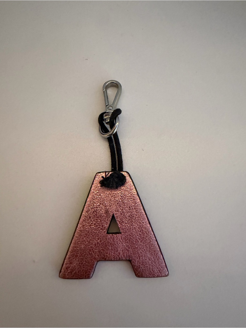 Metallic Rose Gold 'A' Leather Keychain Charm